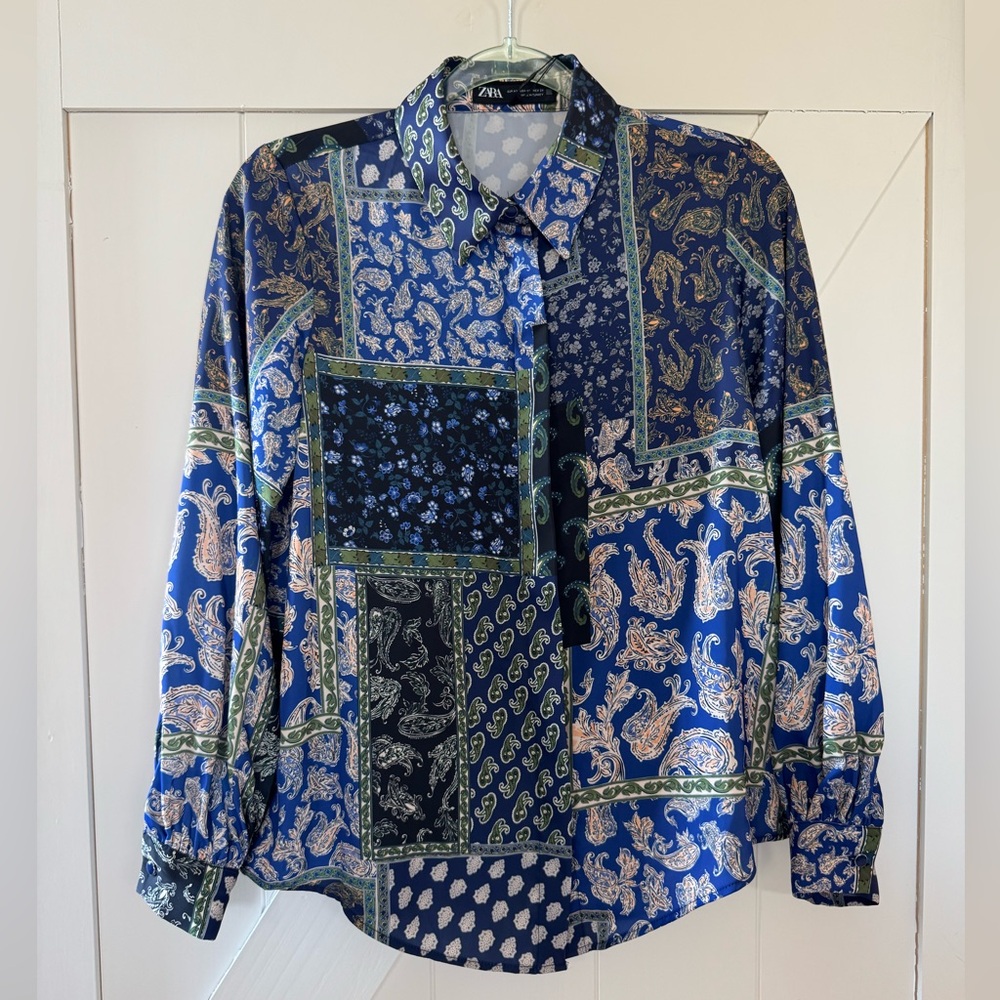 Zara Women’s Button-down Patchwork Paisley Shirt XS